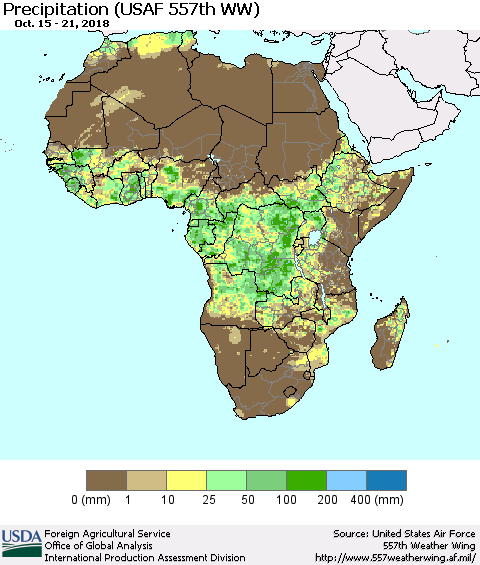 Africa Precipitation (USAF 557th WW) Thematic Map For 10/15/2018 - 10/21/2018