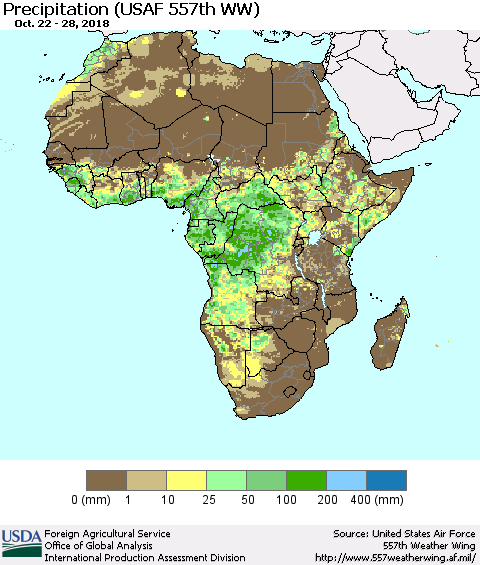 Africa Precipitation (USAF 557th WW) Thematic Map For 10/22/2018 - 10/28/2018