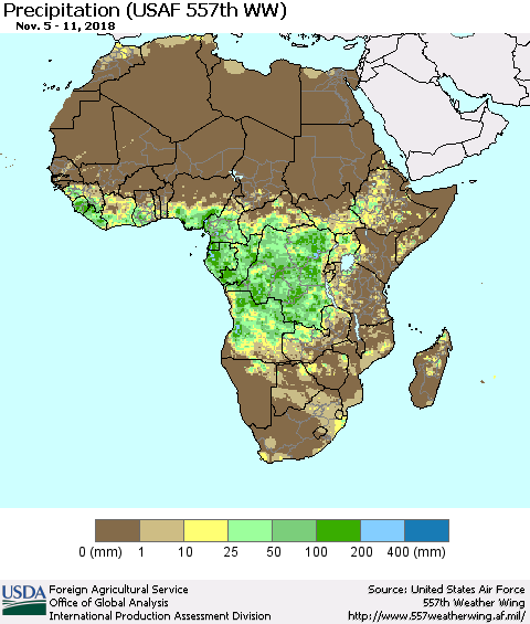 Africa Precipitation (USAF 557th WW) Thematic Map For 11/5/2018 - 11/11/2018