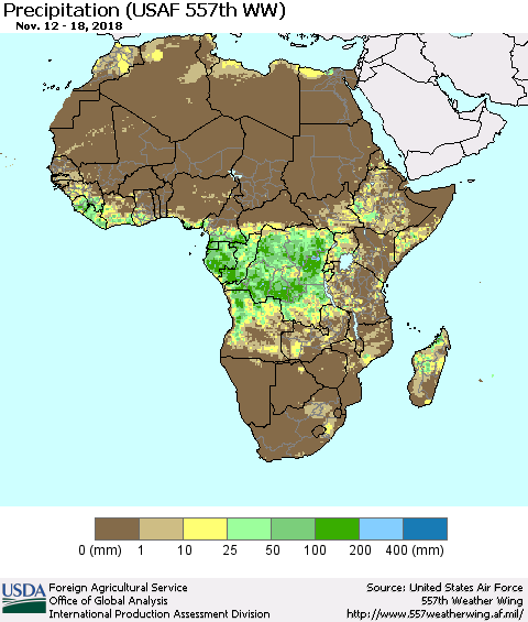 Africa Precipitation (USAF 557th WW) Thematic Map For 11/12/2018 - 11/18/2018