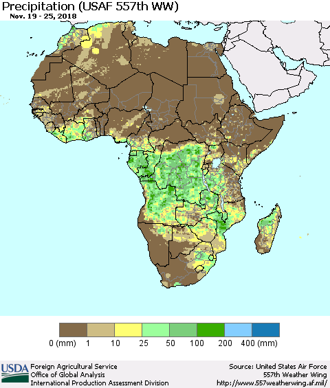 Africa Precipitation (USAF 557th WW) Thematic Map For 11/19/2018 - 11/25/2018