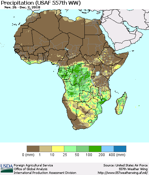 Africa Precipitation (USAF 557th WW) Thematic Map For 11/26/2018 - 12/2/2018