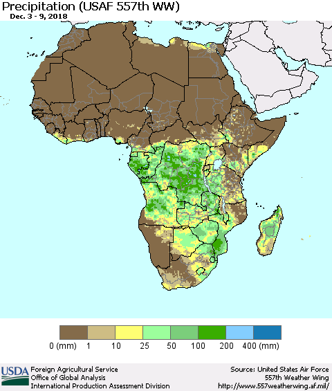 Africa Precipitation (USAF 557th WW) Thematic Map For 12/3/2018 - 12/9/2018