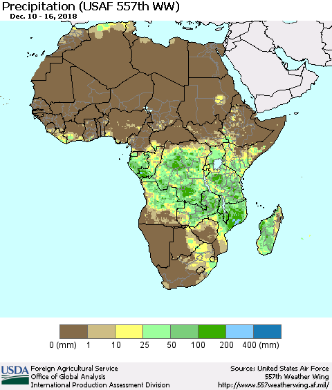 Africa Precipitation (USAF 557th WW) Thematic Map For 12/10/2018 - 12/16/2018
