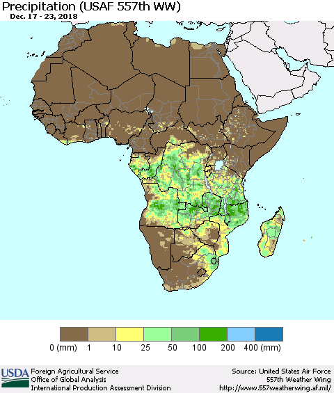 Africa Precipitation (USAF 557th WW) Thematic Map For 12/17/2018 - 12/23/2018