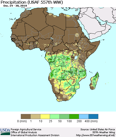 Africa Precipitation (USAF 557th WW) Thematic Map For 12/24/2018 - 12/30/2018
