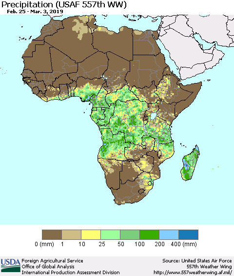 Africa Precipitation (USAF 557th WW) Thematic Map For 2/25/2019 - 3/3/2019