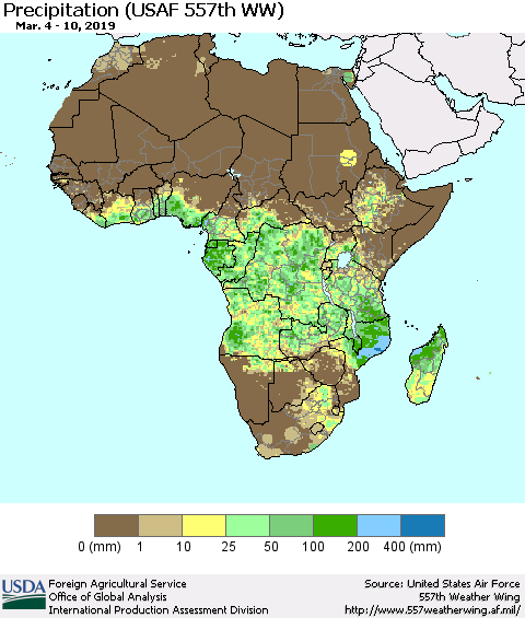Africa Precipitation (USAF 557th WW) Thematic Map For 3/4/2019 - 3/10/2019