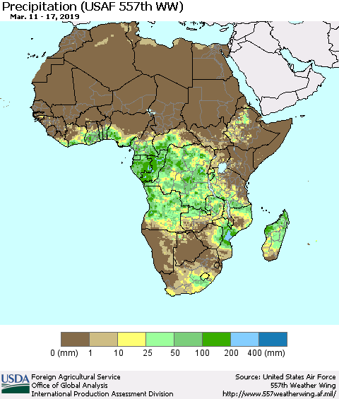 Africa Precipitation (USAF 557th WW) Thematic Map For 3/11/2019 - 3/17/2019