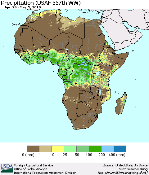 Africa Precipitation (USAF 557th WW) Thematic Map For 4/29/2019 - 5/5/2019