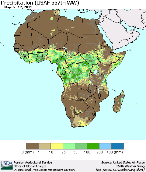Africa Precipitation (USAF 557th WW) Thematic Map For 5/6/2019 - 5/12/2019