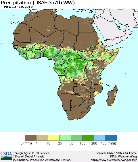 Africa Precipitation (USAF 557th WW) Thematic Map For 5/13/2019 - 5/19/2019
