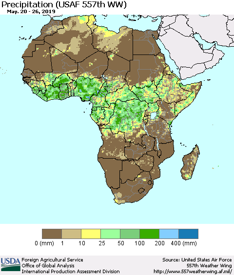 Africa Precipitation (USAF 557th WW) Thematic Map For 5/20/2019 - 5/26/2019