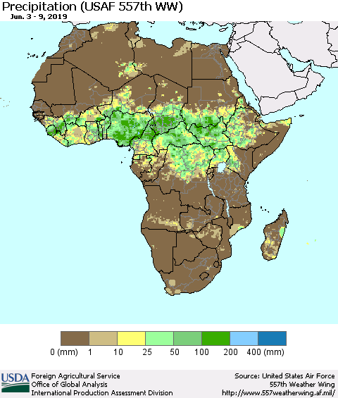Africa Precipitation (USAF 557th WW) Thematic Map For 6/3/2019 - 6/9/2019