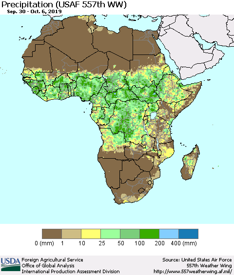 Africa Precipitation (USAF 557th WW) Thematic Map For 9/30/2019 - 10/6/2019