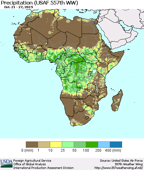 Africa Precipitation (USAF 557th WW) Thematic Map For 10/21/2019 - 10/27/2019