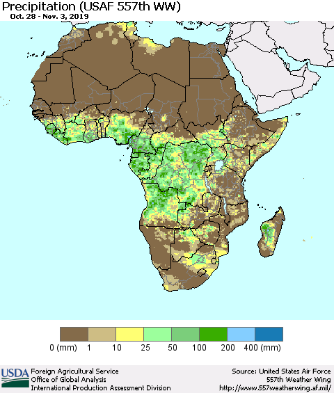 Africa Precipitation (USAF 557th WW) Thematic Map For 10/28/2019 - 11/3/2019