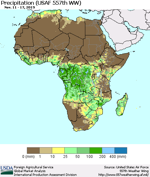 Africa Precipitation (USAF 557th WW) Thematic Map For 11/11/2019 - 11/17/2019