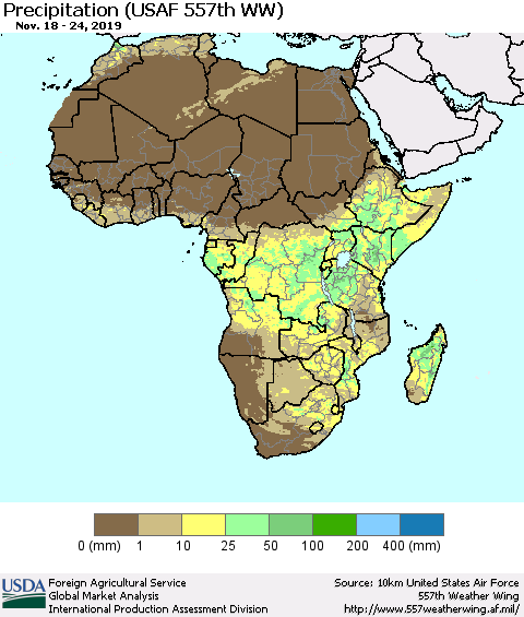 Africa Precipitation (USAF 557th WW) Thematic Map For 11/18/2019 - 11/24/2019