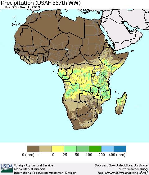 Africa Precipitation (USAF 557th WW) Thematic Map For 11/25/2019 - 12/1/2019