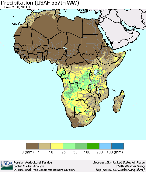 Africa Precipitation (USAF 557th WW) Thematic Map For 12/2/2019 - 12/8/2019