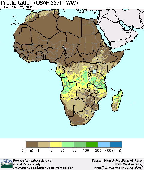Africa Precipitation (USAF 557th WW) Thematic Map For 12/16/2019 - 12/22/2019