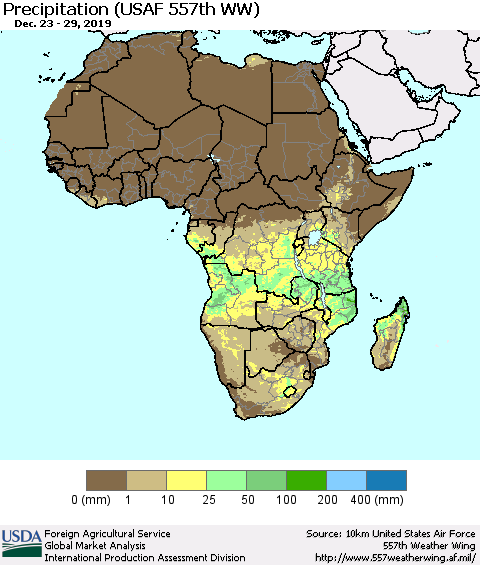 Africa Precipitation (USAF 557th WW) Thematic Map For 12/23/2019 - 12/29/2019