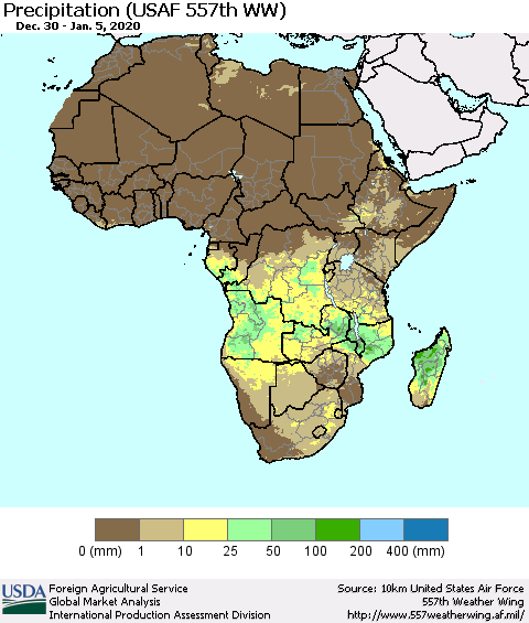Africa Precipitation (USAF 557th WW) Thematic Map For 12/30/2019 - 1/5/2020