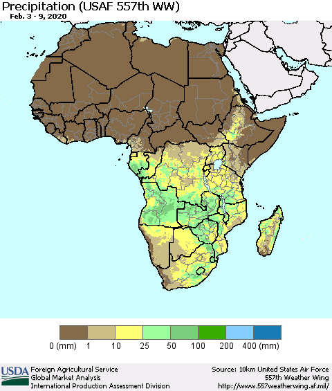 Africa Precipitation (USAF 557th WW) Thematic Map For 2/3/2020 - 2/9/2020