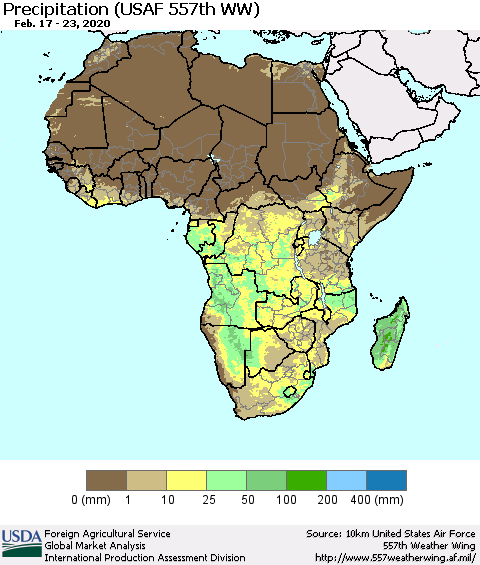 Africa Precipitation (USAF 557th WW) Thematic Map For 2/17/2020 - 2/23/2020