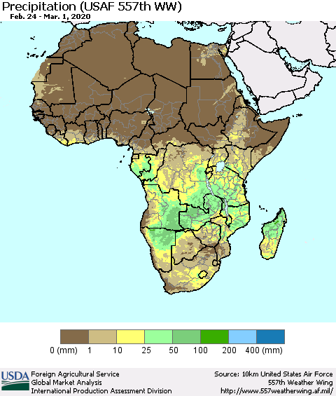 Africa Precipitation (USAF 557th WW) Thematic Map For 2/24/2020 - 3/1/2020