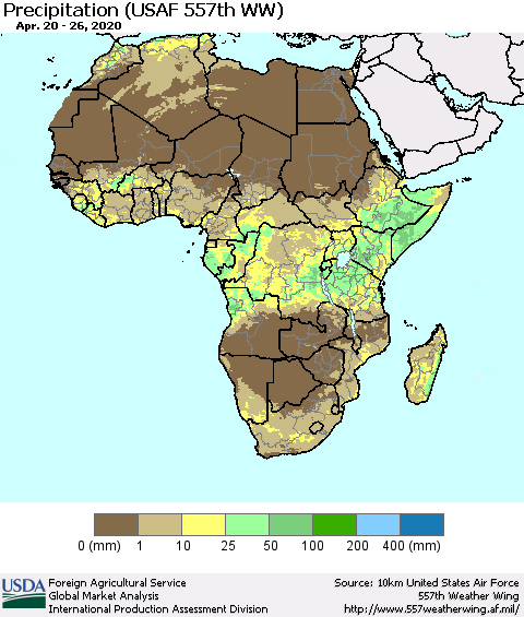 Africa Precipitation (USAF 557th WW) Thematic Map For 4/20/2020 - 4/26/2020