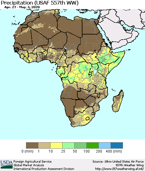 Africa Precipitation (USAF 557th WW) Thematic Map For 4/27/2020 - 5/3/2020