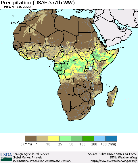 Africa Precipitation (USAF 557th WW) Thematic Map For 5/4/2020 - 5/10/2020