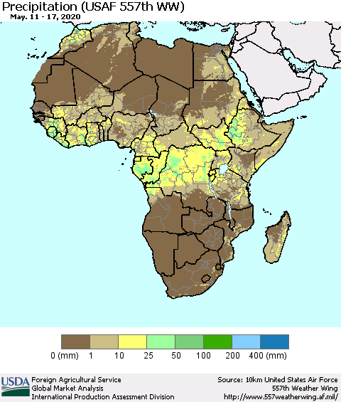 Africa Precipitation (USAF 557th WW) Thematic Map For 5/11/2020 - 5/17/2020
