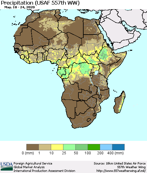 Africa Precipitation (USAF 557th WW) Thematic Map For 5/18/2020 - 5/24/2020