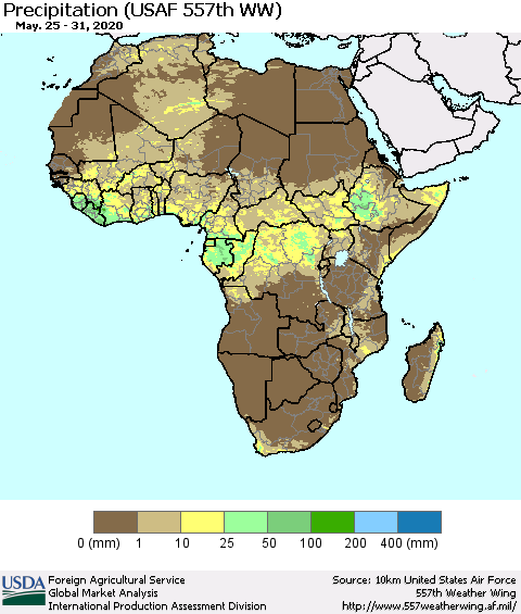 Africa Precipitation (USAF 557th WW) Thematic Map For 5/25/2020 - 5/31/2020