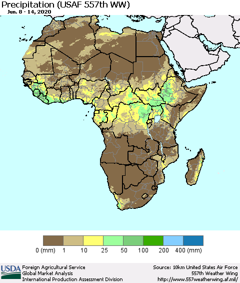 Africa Precipitation (USAF 557th WW) Thematic Map For 6/8/2020 - 6/14/2020