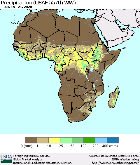 Africa Precipitation (USAF 557th WW) Thematic Map For 6/15/2020 - 6/21/2020