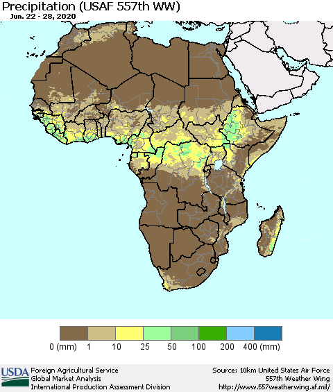 Africa Precipitation (USAF 557th WW) Thematic Map For 6/22/2020 - 6/28/2020