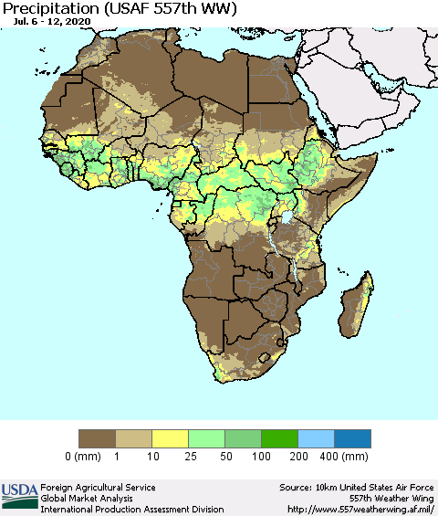 Africa Precipitation (USAF 557th WW) Thematic Map For 7/6/2020 - 7/12/2020