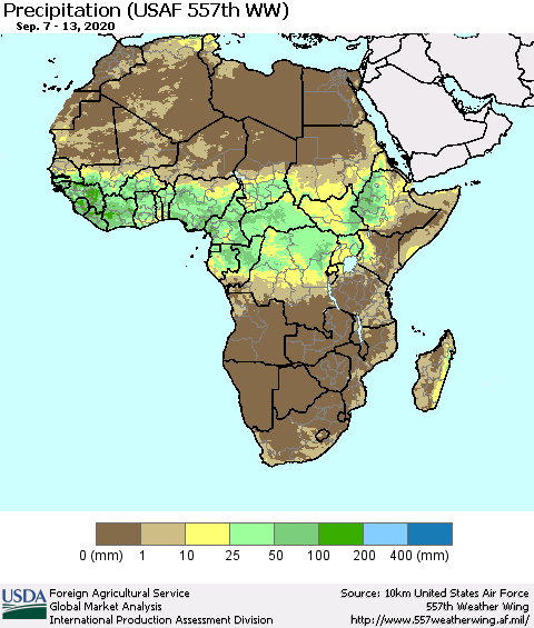 Africa Precipitation (USAF 557th WW) Thematic Map For 9/7/2020 - 9/13/2020
