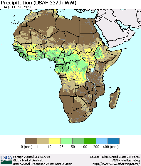 Africa Precipitation (USAF 557th WW) Thematic Map For 9/14/2020 - 9/20/2020