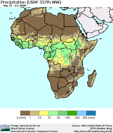 Africa Precipitation (USAF 557th WW) Thematic Map For 9/21/2020 - 9/27/2020