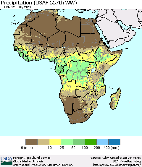 Africa Precipitation (USAF 557th WW) Thematic Map For 10/12/2020 - 10/18/2020