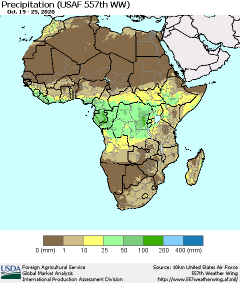 Africa Precipitation (USAF 557th WW) Thematic Map For 10/19/2020 - 10/25/2020