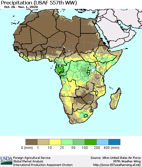 Africa Precipitation (USAF 557th WW) Thematic Map For 10/26/2020 - 11/1/2020