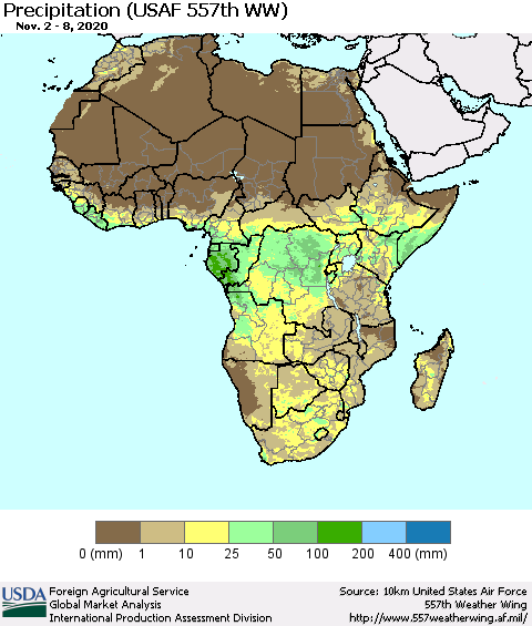 Africa Precipitation (USAF 557th WW) Thematic Map For 11/2/2020 - 11/8/2020