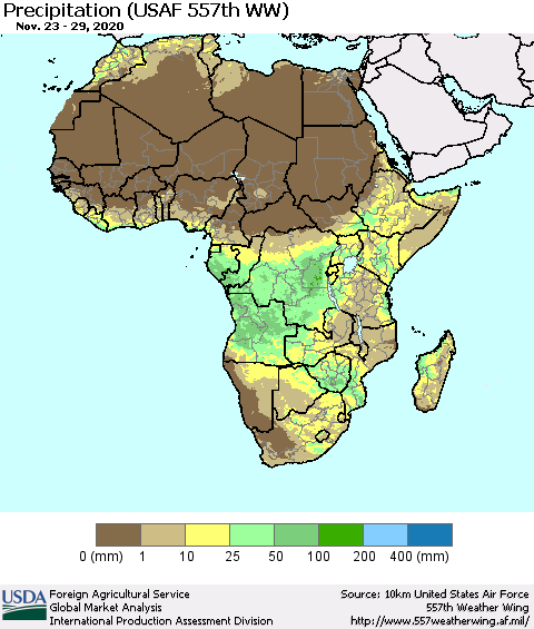 Africa Precipitation (USAF 557th WW) Thematic Map For 11/23/2020 - 11/29/2020
