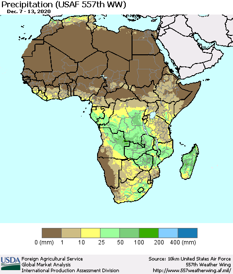 Africa Precipitation (USAF 557th WW) Thematic Map For 12/7/2020 - 12/13/2020